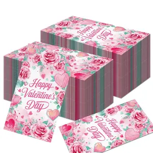 Romantic Atmosphere Decor Set - 40 Pcs Valentine's Rose Printed Flower Design Napkins, Disposable Paper Hand Towels, Perfect for Dinner, Wedding Party & Home Romantic Decoration