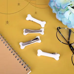 4pcs Long White Bone Hair Clips, Skull Skeleton Hair Clips, Side Hair Clips, Suitable Girls, Choice