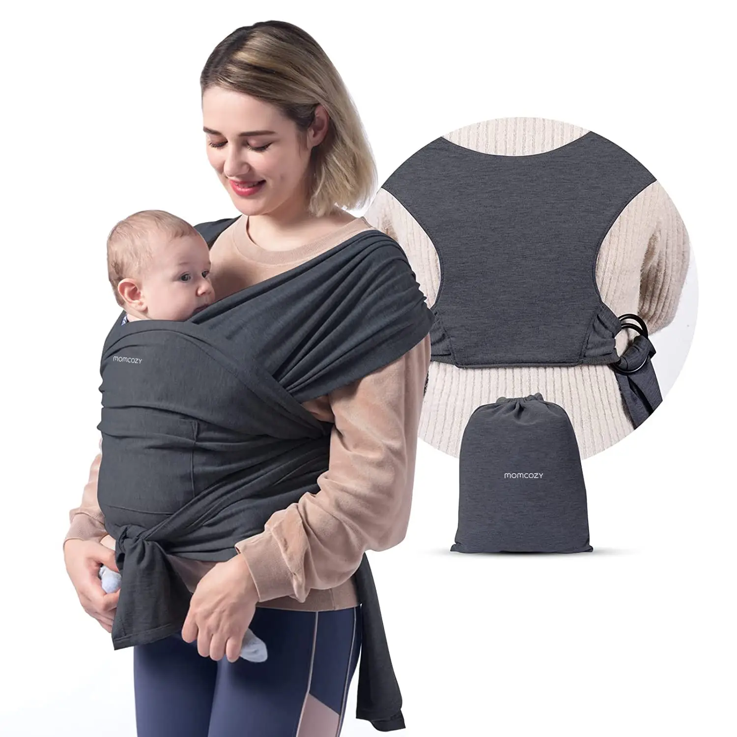 Momcozy Baby Wrap Carrier Slings, Easy to Wear, for Babies Girl and Boy, Adjustable Baby Carriers for Newborn up to 8-35 lbs Portable Mother Mom Gift