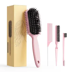 Curl Defining Brush, Curly Detangling Hair Brush, slick BackHair Brush Set , For Combing and Shaping Curls in All Hairstyles to Reduce Pulling (Pink)