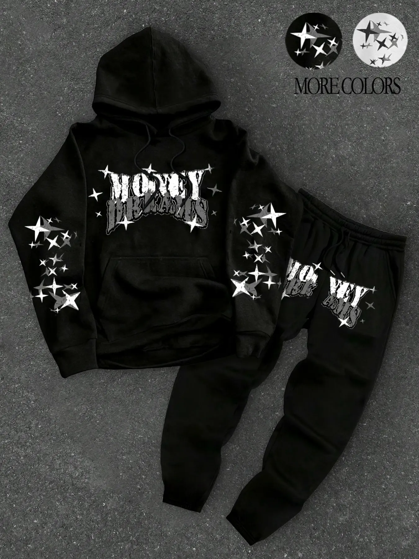 Unisex design, street sport style, Athleisure tracksuit sets, Athleisure workout set, spring and autumn fashion, simple minimalist star and letter print long-sleeve hooded sweatshirt set, versatile, suitable for campus life