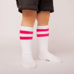 Kids Crew Socks - Pink Double Stripe, Cute Kids Comfort Striped Design, Comfortable Fit, Perfect for Everyday Wear