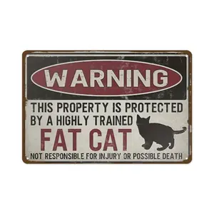 2D Flat, 1pc Funny Fat Cat Warning Sign - Retro Metal-like Iron Decoration (8x12in/20x30cm) - No Batteries Needed, Easy Hanging - Perfect for Home, Office, Cafe - Valentine's Gift for Cat Lovers - Vintage Pet Decor, Cat Decor, Indoor Outdoor Sign