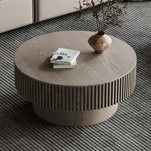 【Limited time deal】BM-CBX Round Coffee Table with Storage, Modern Wooden Coffee Table with Solid Wood Veneered, Circle Center Table Accent Tea Table for Living Room Apartment Small Space (31.5''L * 31.5''W * 14''H, Grey)