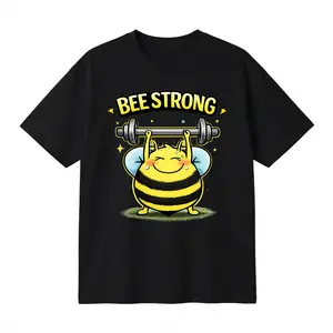 Bee Strong Funny Meme T-Shirt Cotton Oversized Tee Unisex Graphic Print Cute Bee Weightlifting Gym Motivation Casual Streetwear Top