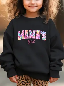Girls' Autumn-Winter Fashion Round-Neck Sweatshirt 'MAMA'S GIRL' Graffiti Letter Pattern Print Loose Leisure Long-Sleeve Pullover