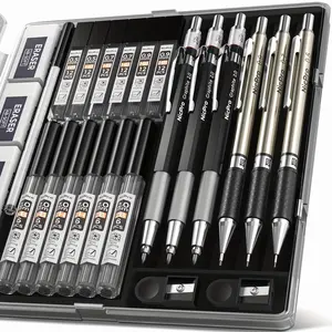 6PCS Mechanical Pencil Set, Metal Drafting Pencil 0.5, 0.7, 0.9mm & 2mm Lead Holder(2B HB 2H) with 12 Tube Lead Refills Case-School Supplies
