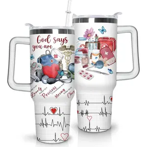 Nurse Tumbler 30 oz Tumbler with Handle Christian RN Travel Coffee Mug Nursing Cup Stainless Steel Insulated 30oz Tumblers with Lid and Straw Nurses Gifts for Women