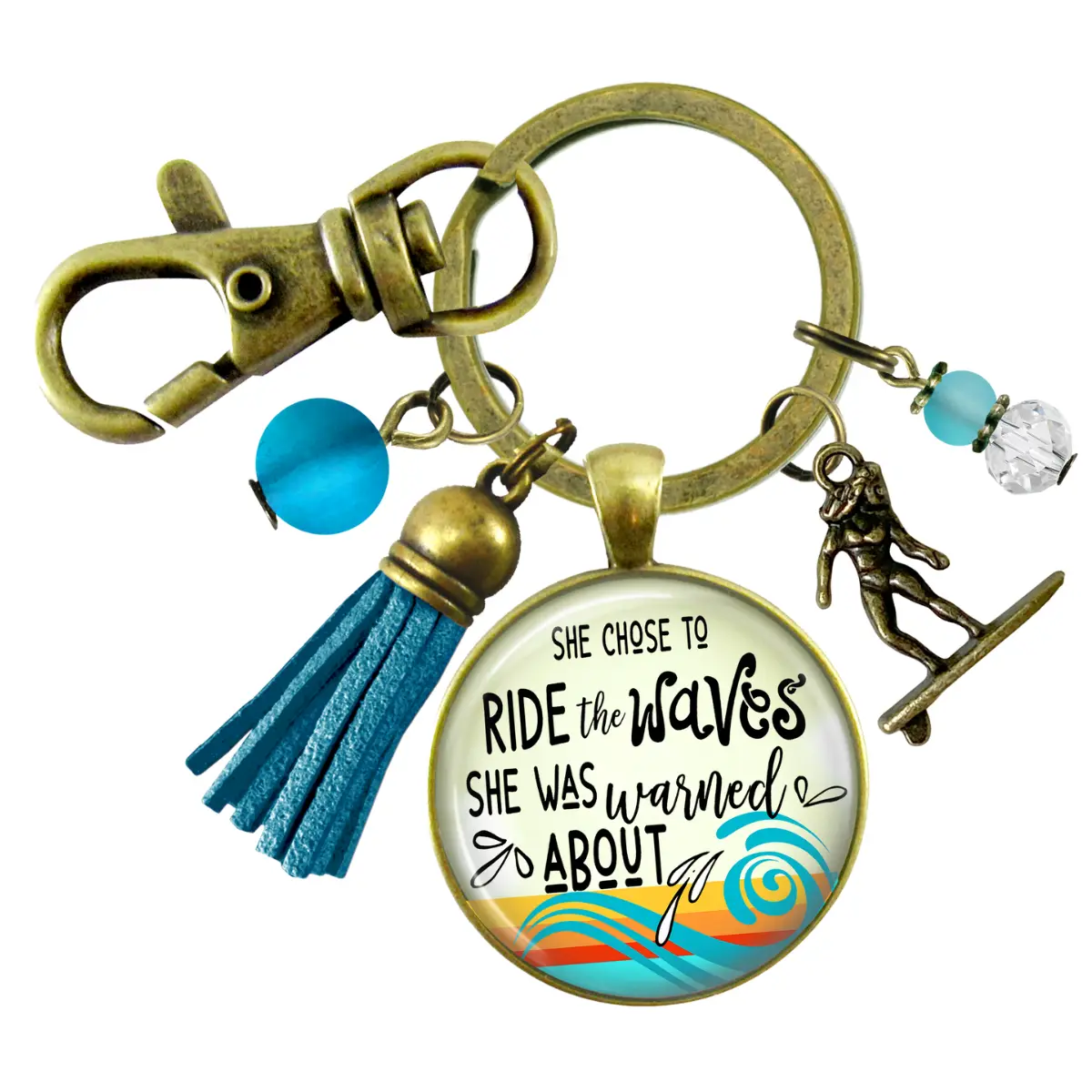 Surfer Girl Keychain She Rides The Waves They Warn Her About Motivation Life Mantra Tassel Charm