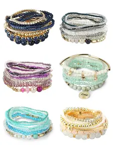 6 Sets elegant Stackable Bead Bracelets for Women Girls Stretch Bohemian Style Stretch Multilayered Boho Bracelet Set Summer Beach Jewelry Gifts