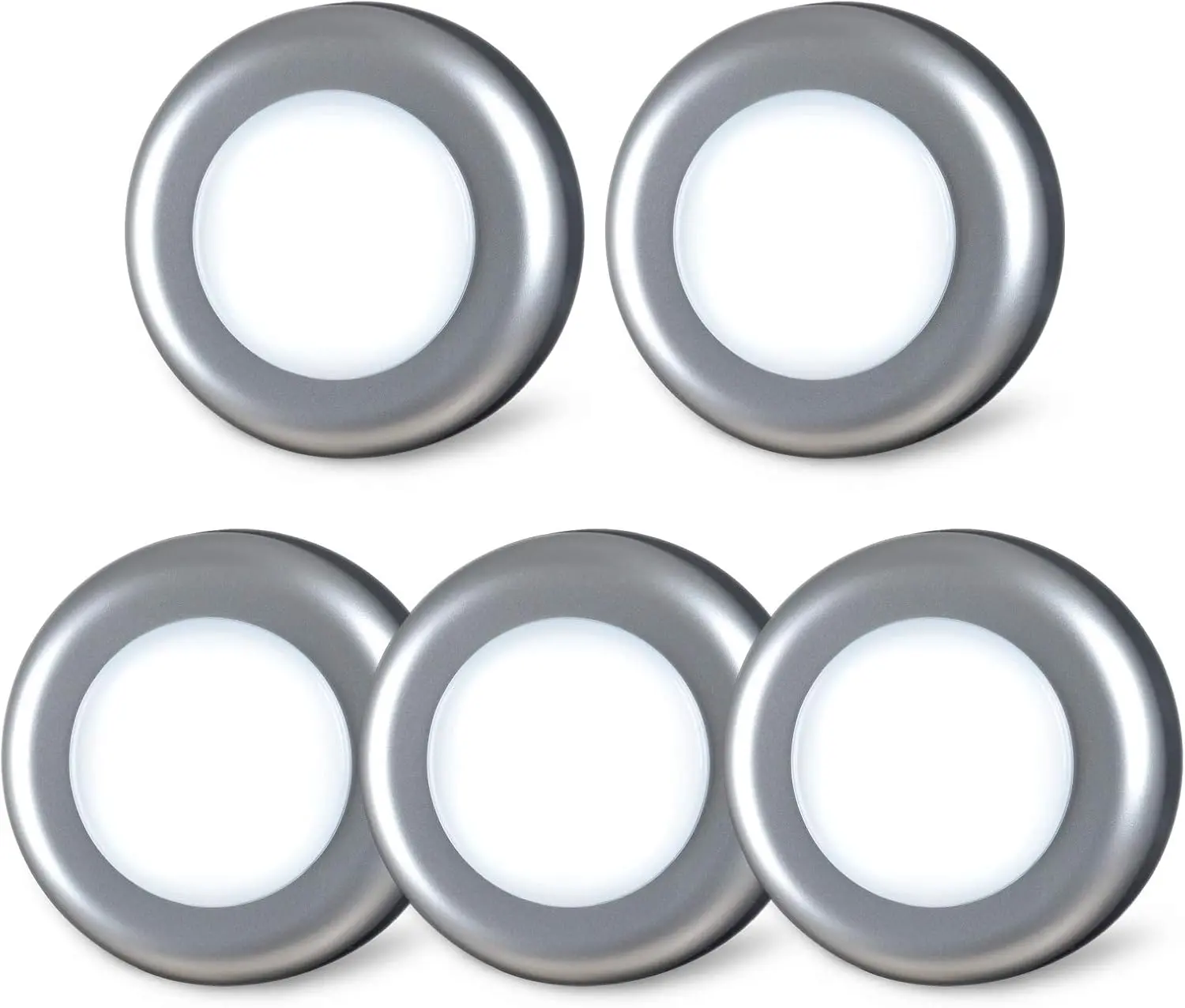 5 Pack 2.8" Push Tap Lights, Stick on Touch Puck Lights AAA Battery Operated, LED Sticky Button Lights for Classroom, Kitchen, Under Cabinet, Closet (Sliver, Cool White)
