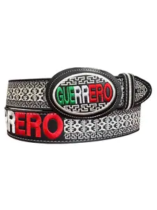 Cinto Vaquero Bordado de Piel Estado Guerrero Western Style Embroidered Leather Belt