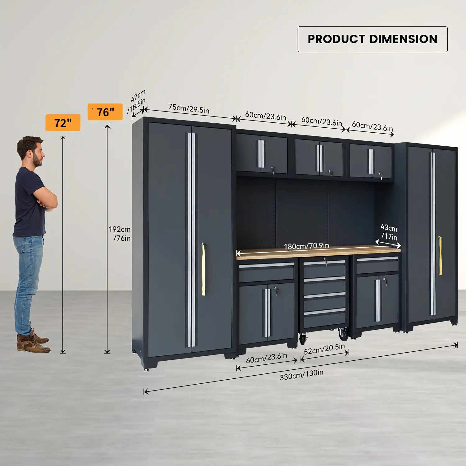 12pcs Workshop Set Garage Storage Cabinet System, Garage Cabinets And Storage System With Steel Cabinet Drawers, Rolling Chest, Workbench And Pegboard For Garage Tool Organization, Black And Gray