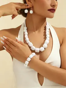 3-Piece Handmade Fashion Statement Acrylic Statement Block Necklace Earrings & Bracelet Combo Set