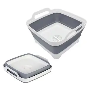 Collapsible dish basin with drain plug, 1 piece, 9 L space-saving multi-purpose collapsible dishwashing tub, kitchen storage bucket for indoor or outdoor use, basin container