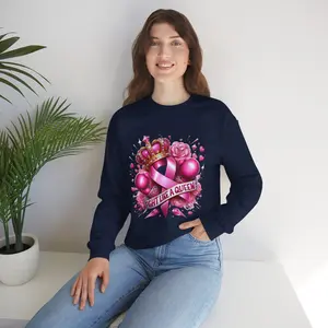 Fight Like a Queen breast cancer ribbon sweatshirt | Crown, roses, pink ribbon