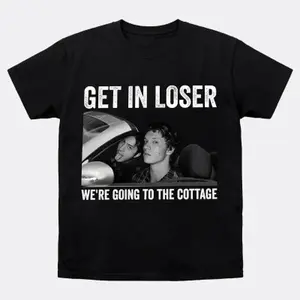 Cotton Women's "Get In Loser We're Going To The Cottage" Movie Meme Print T-Shirt Funny Casual Short Sleeve Tee