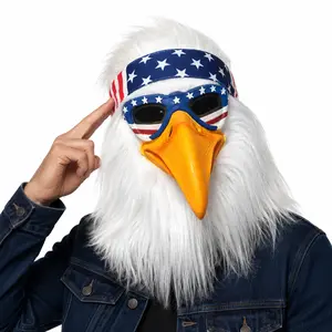 Realistic Full-head Latex Eagle Mask with White Faux Fur and American Flag-style Headband for Parties, Cosplay, Halloween, and Themed Events