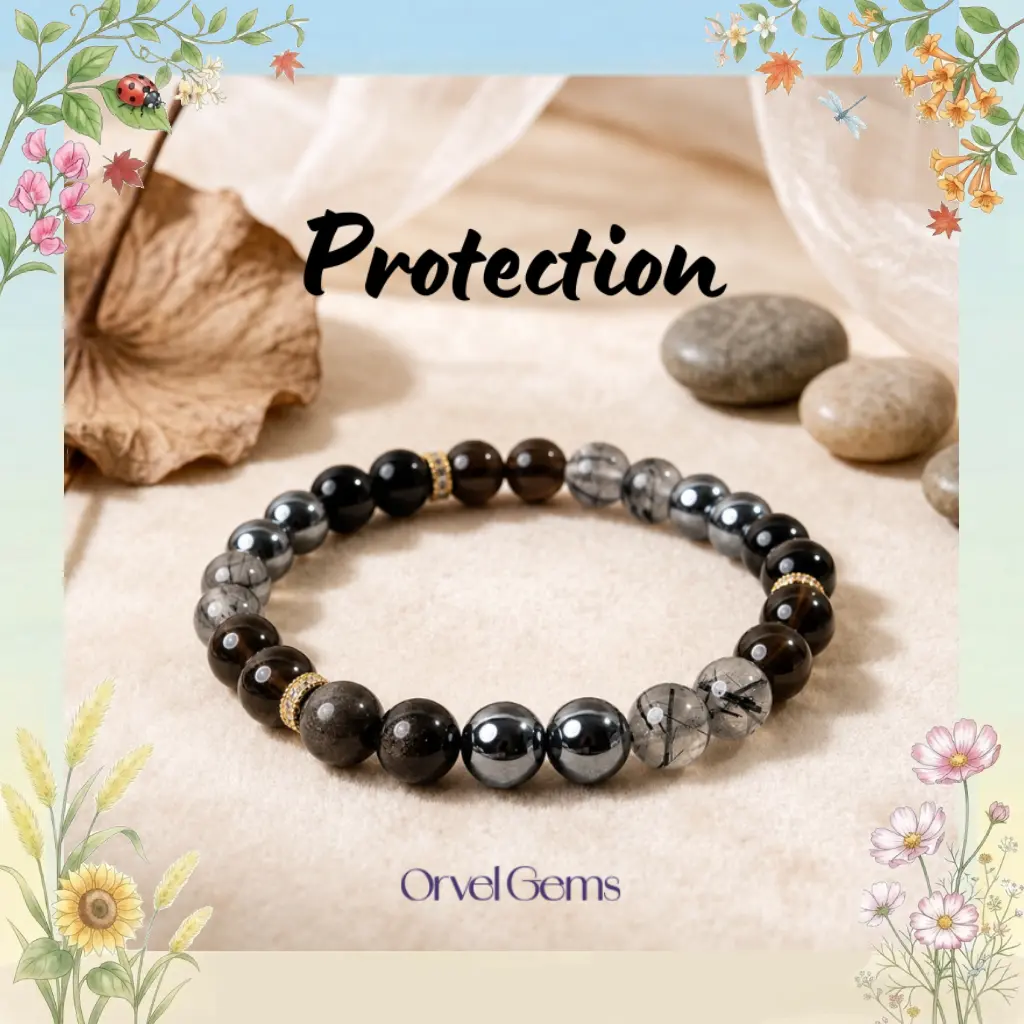 Protection Healing Bracelet | 8mm Tourmalinated Quartz, Terahertz, optional size，Obsidian, Smoky Quartz Beads | Handcrafted Jewelry for Women Men, Kids, Girls, Gift, Engagement, Christmas, Fashion Jewelry B007 Perfect for Men, Women, Couples, and Friends