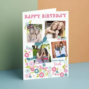 Personalized Floral Birthday Photo Card – Custom Collage Card with Name & Pictures, Cute Butterfly & Flower Design, Unique Keepsake Gift for Best Friend/Sister/Girlfriend/Mom/daughter