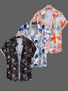 Men's Plants Print Short Sleeve Shirt, Regular Fit Button Down Top for Summer, Men's Clothes for Beach Vacation, button up shirt, Casual Stylish Menswear, Menswear