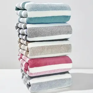 Striped Pattern Bath Towel Sets, 5 Counts/set Soft Absorbent Microfiber Blanket Towel, Quick Drying Towel for Bathroom, Hotel, Salon, Spa, Gym, Home Goods, Super Absorbent Towel, Lightweight Soft Towel