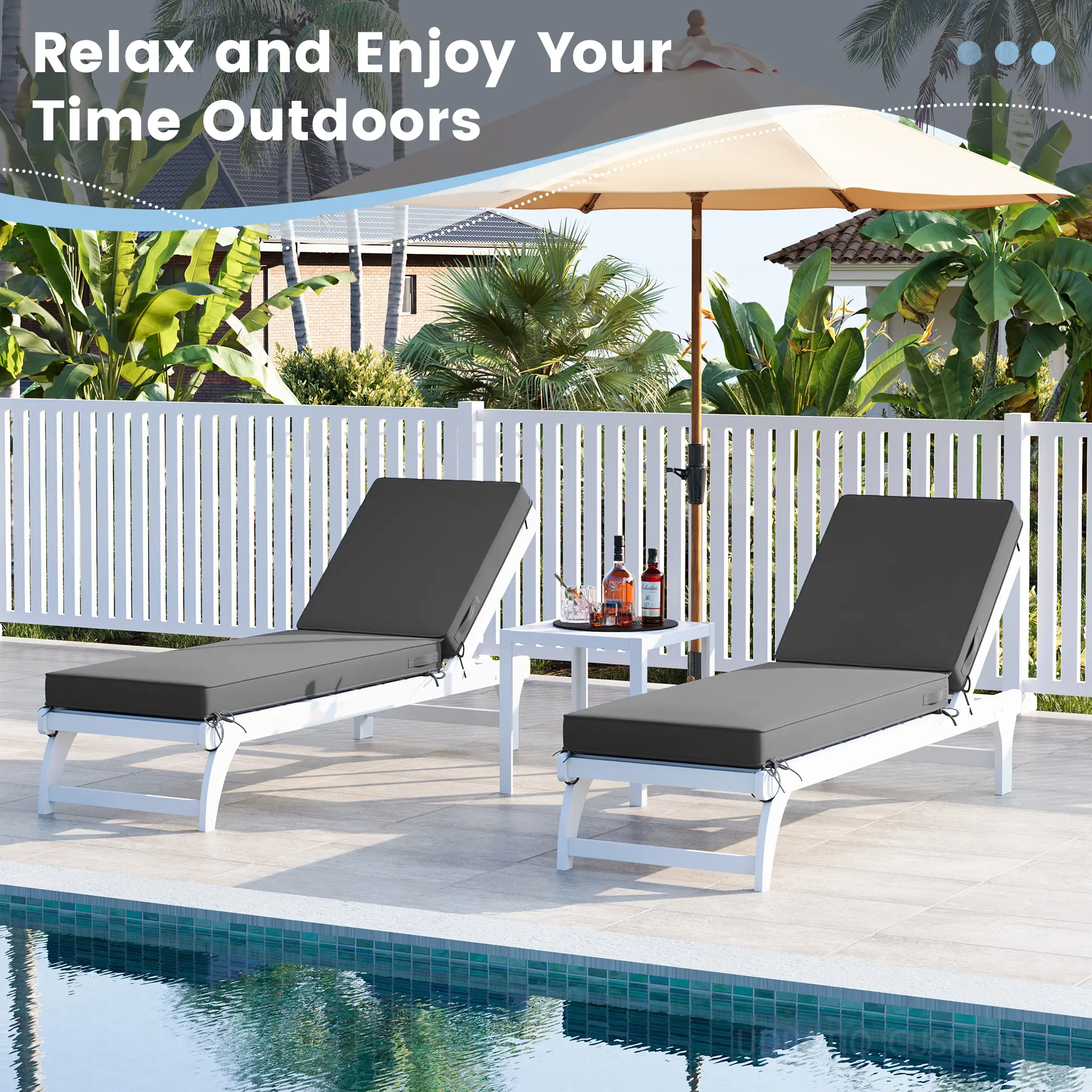 AMOPATIO Chaise Lounge Chair Cushions, Oversized Thick 4-Inch Foam Pad, Fade-Proof Chairs Cover for Patio, Poolside, Lawn, Deck & Outdoor Furniture - Removable Accessories