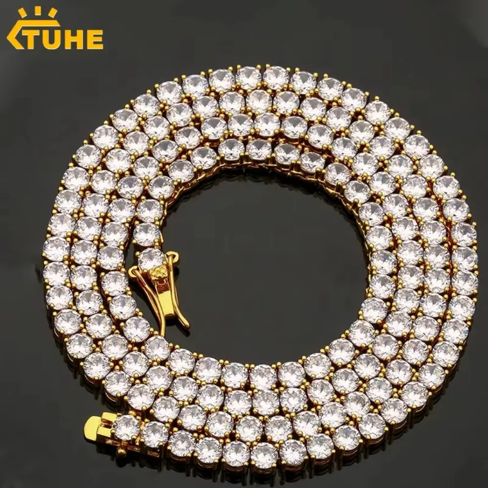 4mm 5mm 6mm Unisex VVS1 Moissanite Tennis Necklace 925 Silver Diamond Necklaces For Men Women