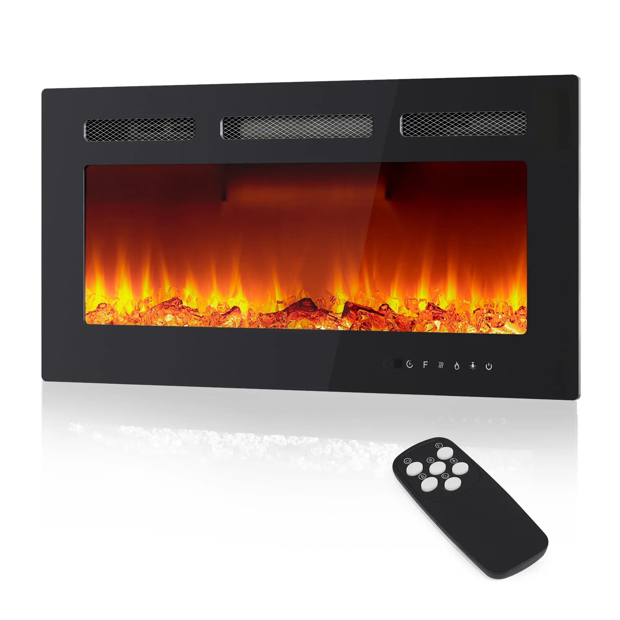 GARVEE 36Inch Recessed Electric Fireplace with Remote Control, Electric Fireplace Wall Mounted, Low Noise Wall Fireplaces Heater with Timer, Touch Screen, Adjustable Flame Color and Brightness, 750/1500w