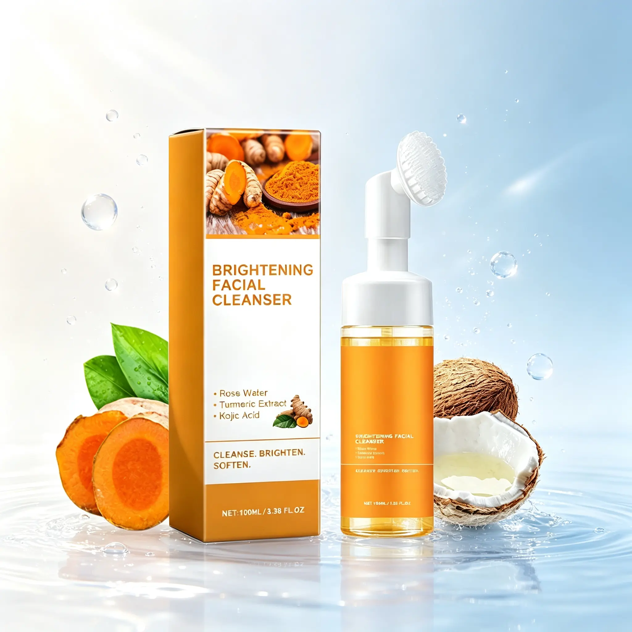 Gentle Facial Cleanser with Rose Water, Turmeric & Kojic Acid for Soft, Smooth Skin, Mild Daily Cleansing Wash for Morning & Evening Use, 100ml