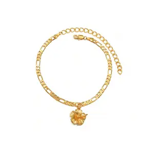 Hawaiian Hibiscus Anklet for Women Gold Plated Jewelry Multicolor Copper Foot Chain Beach Vacation Fashion Accessory