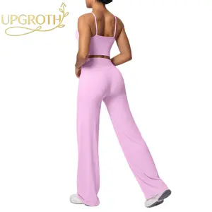 UPGROTH Women's 2-Piece Sportswear Set - Sexy Strap Sports Bra, High-Waisted Butt-Lifting Nude-Feel Wide-Leg Yoga Pants for Yoga, Running