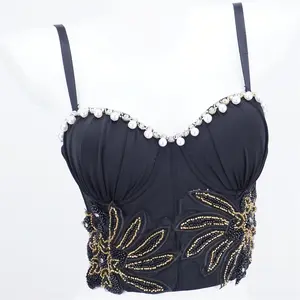 Tank Tops Bra Blusas Short Handmade Beading Embroidery Fishbone Hot Corset Spring Summer Outfit Woman Clothing Sling Vest Sexy Clothes Wedding Party Blind Date Stage Party Shaper Ladies Crop Shirt Tube Top