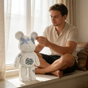 Midsummer Night Blue Spotted Elf Bear 3D Puzzle Building Blocks Decoration, Crafts, Home Office Bookshelf Decor, Party and Living Room Display