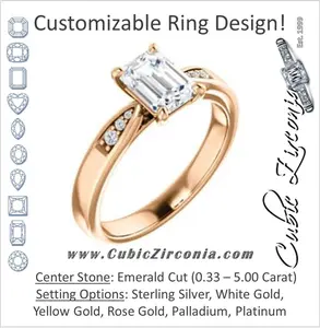 Cubic Zirconia Engagement Ring- The Ximena (Customizable Cathedral-Set Emerald Cut 7-stone Design)