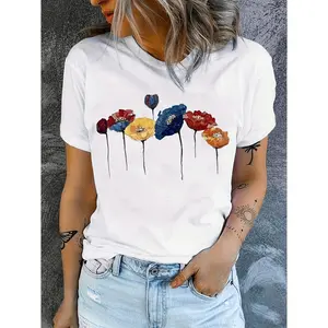 New Arrival Oil Painting Floral Print T-Shirt