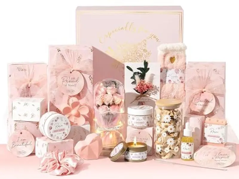Spa Gifts for Women Teen Girl Gifts Trendy Stuff, Positive Affirmation Cards & Self Care Baskets Preserved Rose Flowers Set, Get Well Easter Birthday Mothers Day Gift for Mom Her Grandma Girls Friend