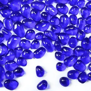 0.88LB Deep Blue Fish Tank Gravel Aquarium Glass Stones Sea Glass Pebbles Aquarium Gravel Rocks Fish Tank Rocks, Beads Pebbles Rock Sand Glass  Stones for Vase Filler Fish Turtle Tank Decoration