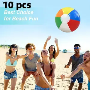 10Pcs Leak-Proof PVC Colorful Dual-Use Inflatable Beach Balls & Soccer Balls, Outdoor Family Sand Play Sports Toys for Water Polo