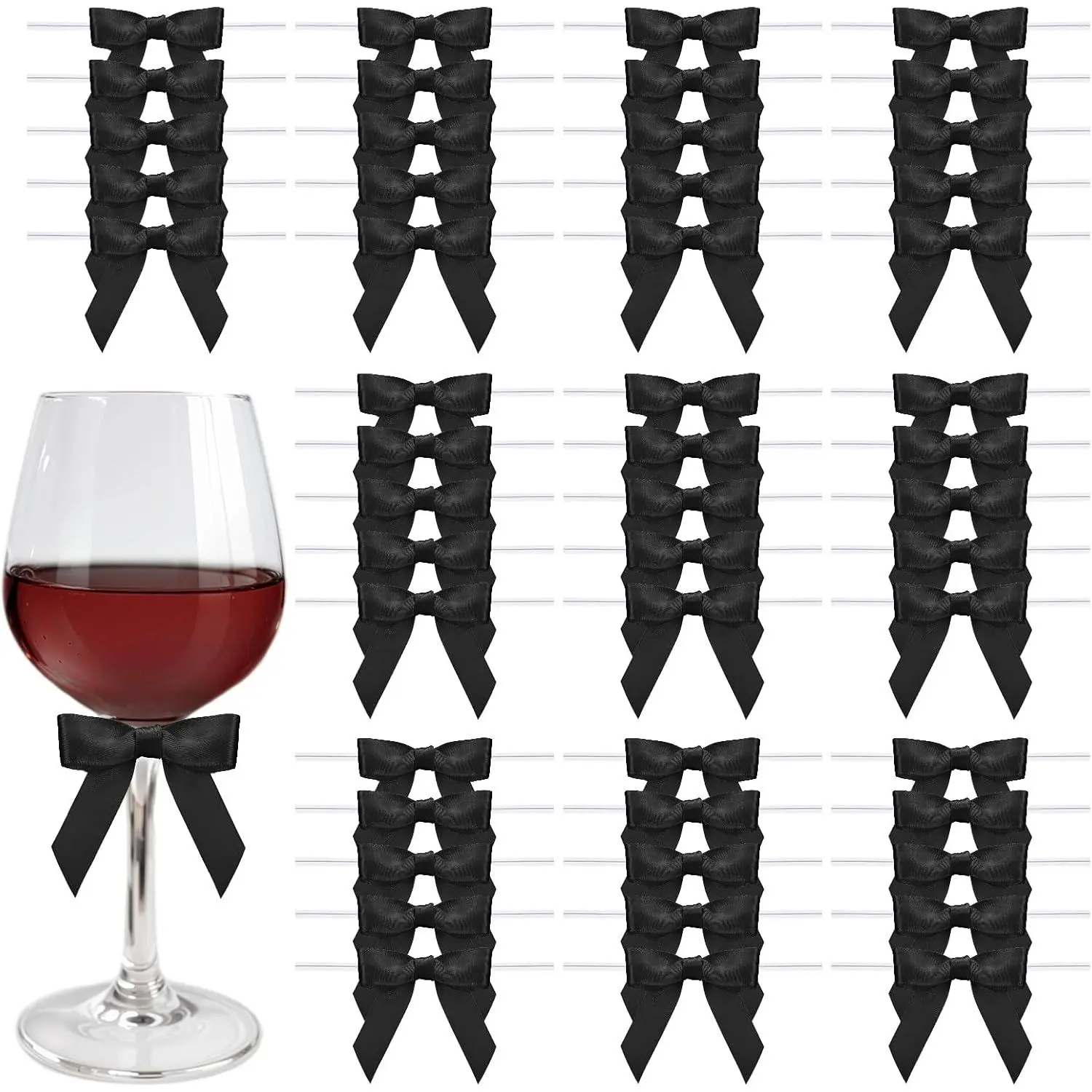 60 count Black Bows 2.5" Premade Black Satin Ribbon Twist Tie Bows for Crafts  Wrapping Wedding Birthday Cake Decoration