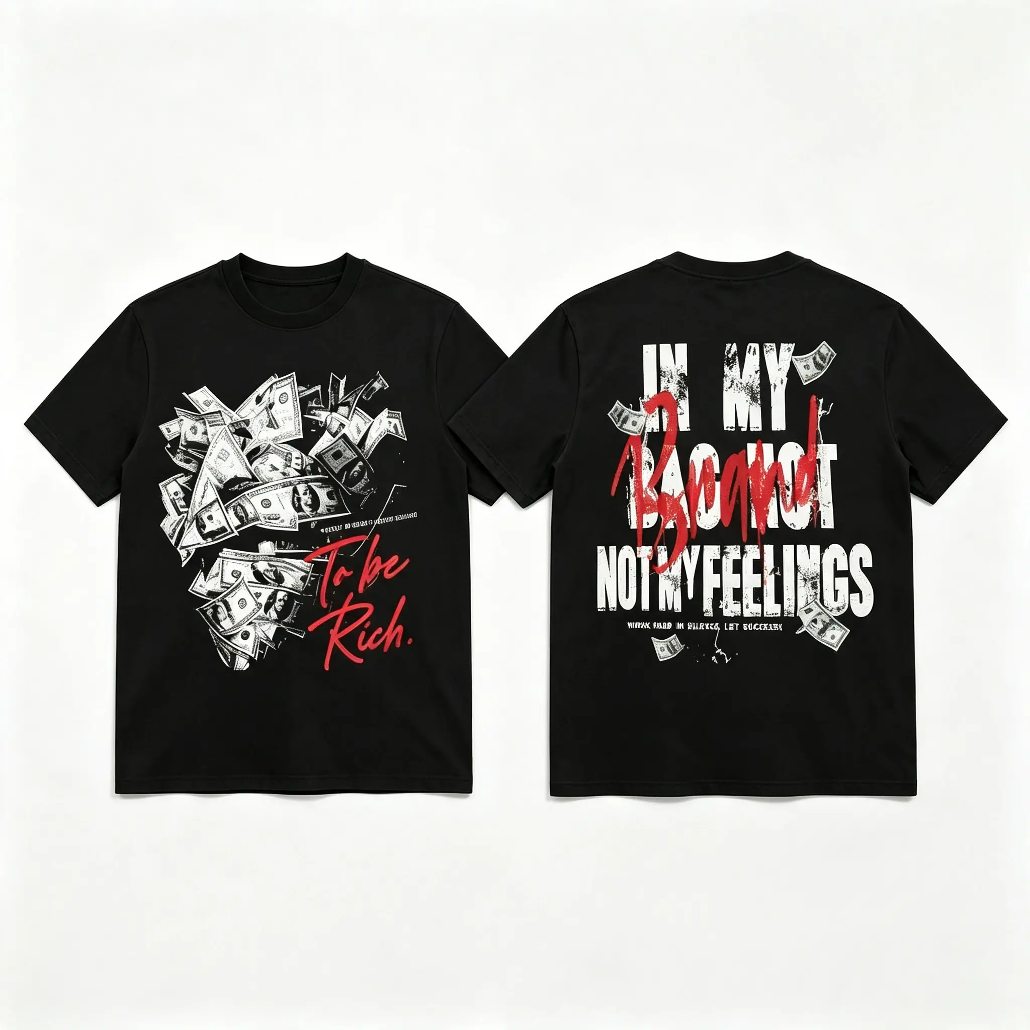 Men's Short-Sleeve Graphic T-Shirt - In My Bag Not My Feelings Rich Money Hustle Streetwear, Soft Cotton Fabric, Breathable, Relaxed Fit, Unisex Menswear Clothes for Motivated Grinders Daily Casual Top, Shortsleeve