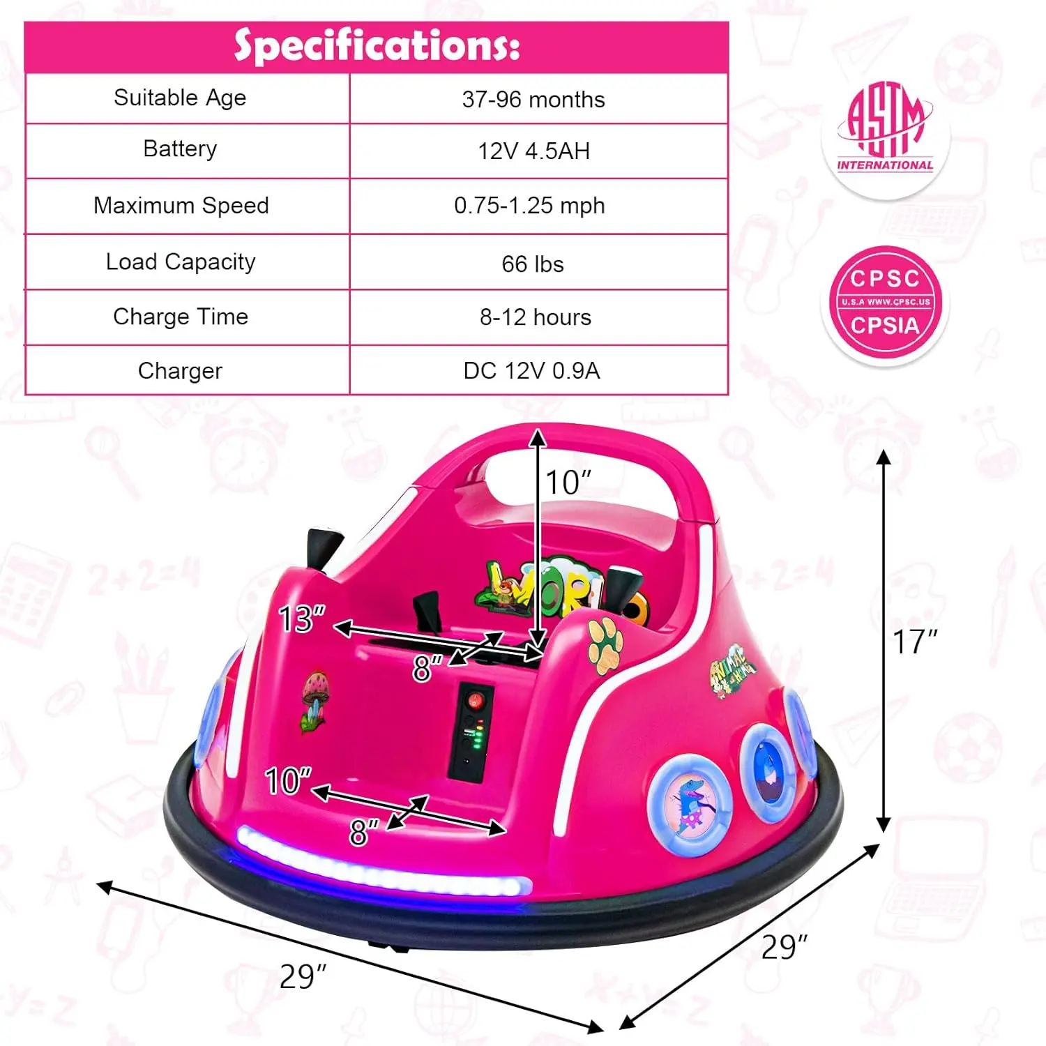 Style 2 12v Pink Carrying capacity up to 66 lbs