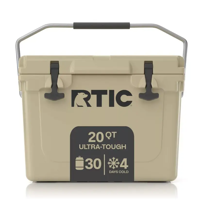 RTIC 20qt Ultra-Tough Hard Sided Cooler, Tan Heavy Duty Insulated Ice Chest, Portable Camping Cooler for Beach, Boating, Fishing, BBQ, Tailgating & Road Trips