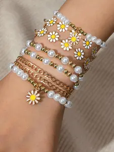 Daisy Charm Bracelet, Boho Style Beaded Bracelet for Women & Girls, Fashion Jewelry for Party, Daily Decor, Trendy All-match & Exquisite Jewelry for Birthday Gift