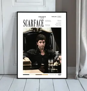 Scarface Al Pacino Unframed Film Poster Print, Waterproof Artistic Photo Wall Art, Box-Packaged Vintage Home Decoration for Living Room, PVC Tube Included Home Supplies