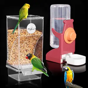 Bird Water Dispenser, Automatic Bird Feeder for Cage,No Mess Bird Feeder, Parakeet Seed Container  Feeder Drinker for Cage, Parrot Feeder Cage Accessories,Cockatiel Canary Lovebirds Budgies (Red)