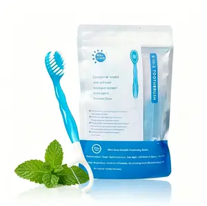 Ready-to-go pre-paste butter on gums mini travel toothbrush with floss and toothpick, no rinsing needed, individually wrapped
