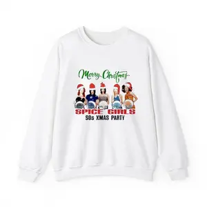 90s Xmas Party Sweatshirt Merry Christmas Spice Girls Band White Sweatshirt, Music T-Shirt, Xmas Gift, Cotton Men Casual T-Shirt