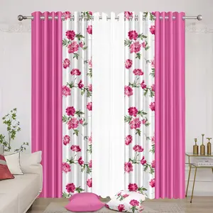 Luxurious Window Curtains Set 7pcs 54"x84" 4pcs Sheer Panel 1pc Cushion Covers 17"x17" 2pcs 100% Polyester Floral Design