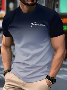 Men's Casual Fashion Printed Short Sleeve Slim Fit Long T-Shirt, No Collar, Random Pattern, Perfect for Daily Wear